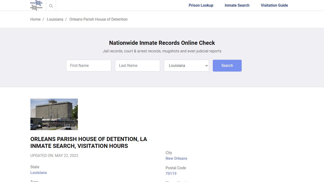 Orleans Parish House of Detention, LA Inmate Search ...
